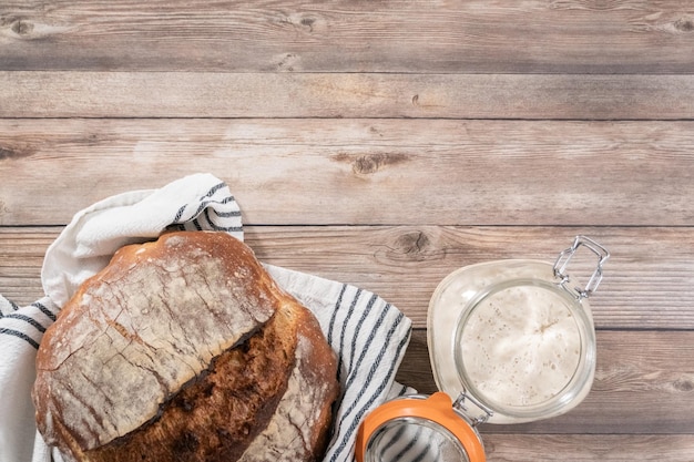 Homemade bread on wooden table